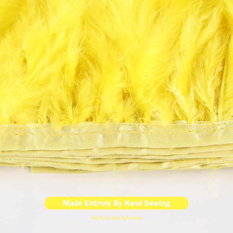 MAOFENG 2 Yards Natural Turkey Feathers Trim Sewing Fringe Fashion Dress Sewing 4-6inch for DIY Handicrafts Costumes Decoration,Yellow - Image 3